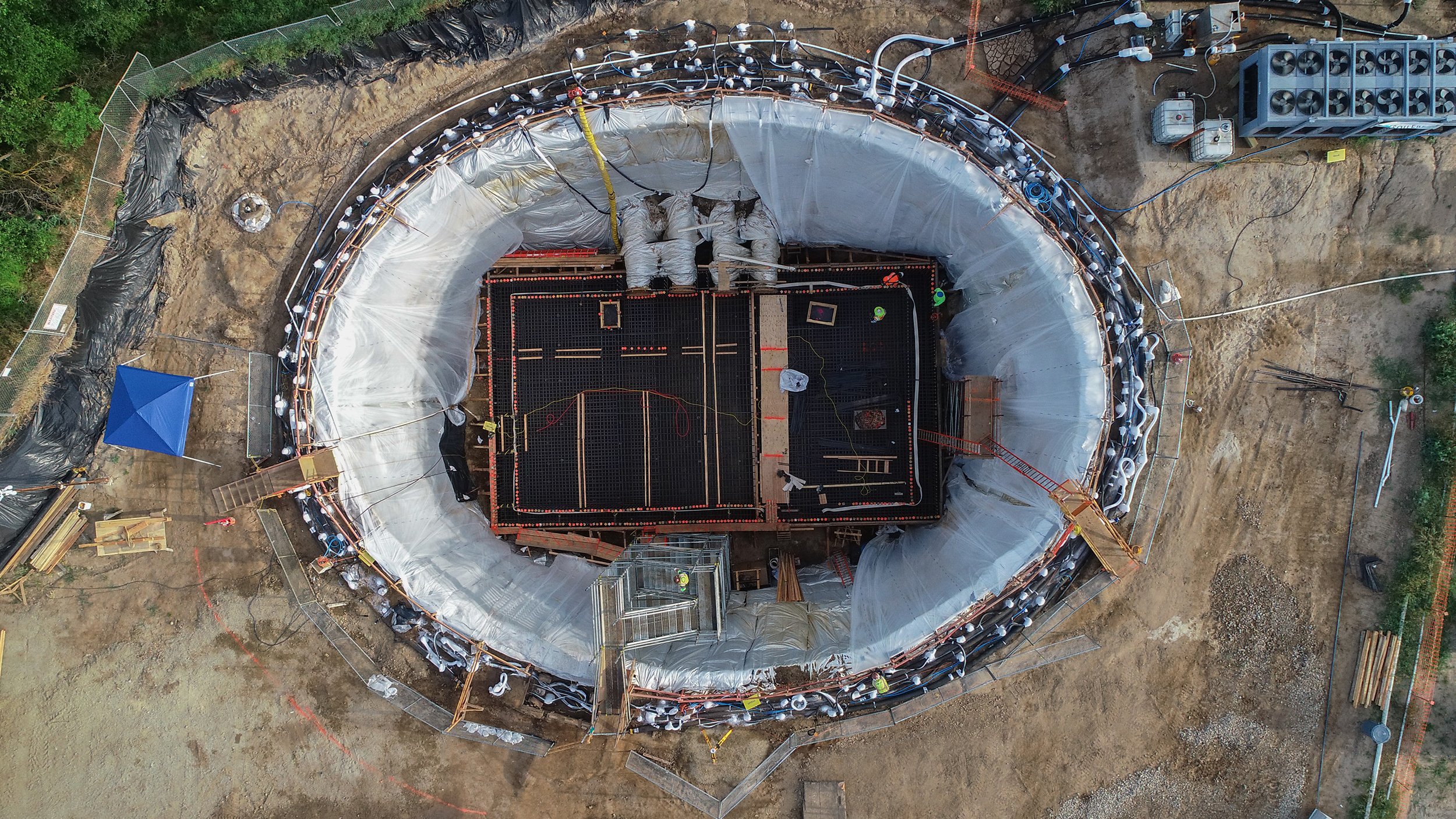 Ice wall construction site from drone arial photography, Stockton, Modesto, Fresno, Central Valley, California