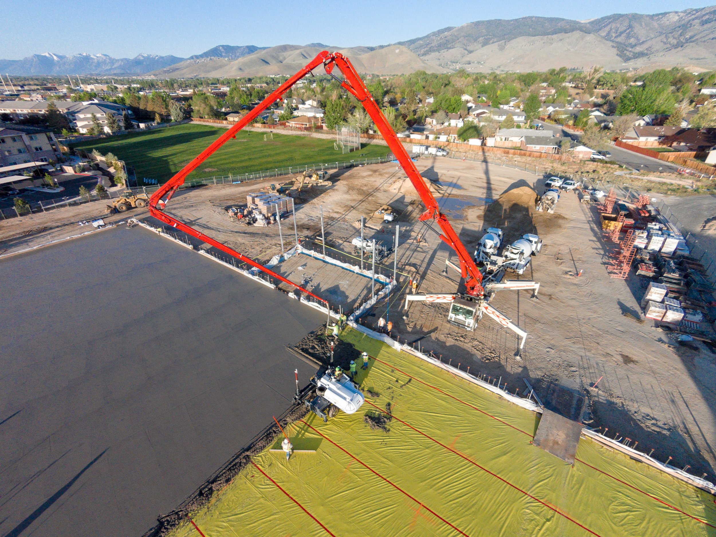 commercial concrete pour from drone Reno Nevada, Central Valley, SF Bay Area, Northern California Photographer Available for Travel
