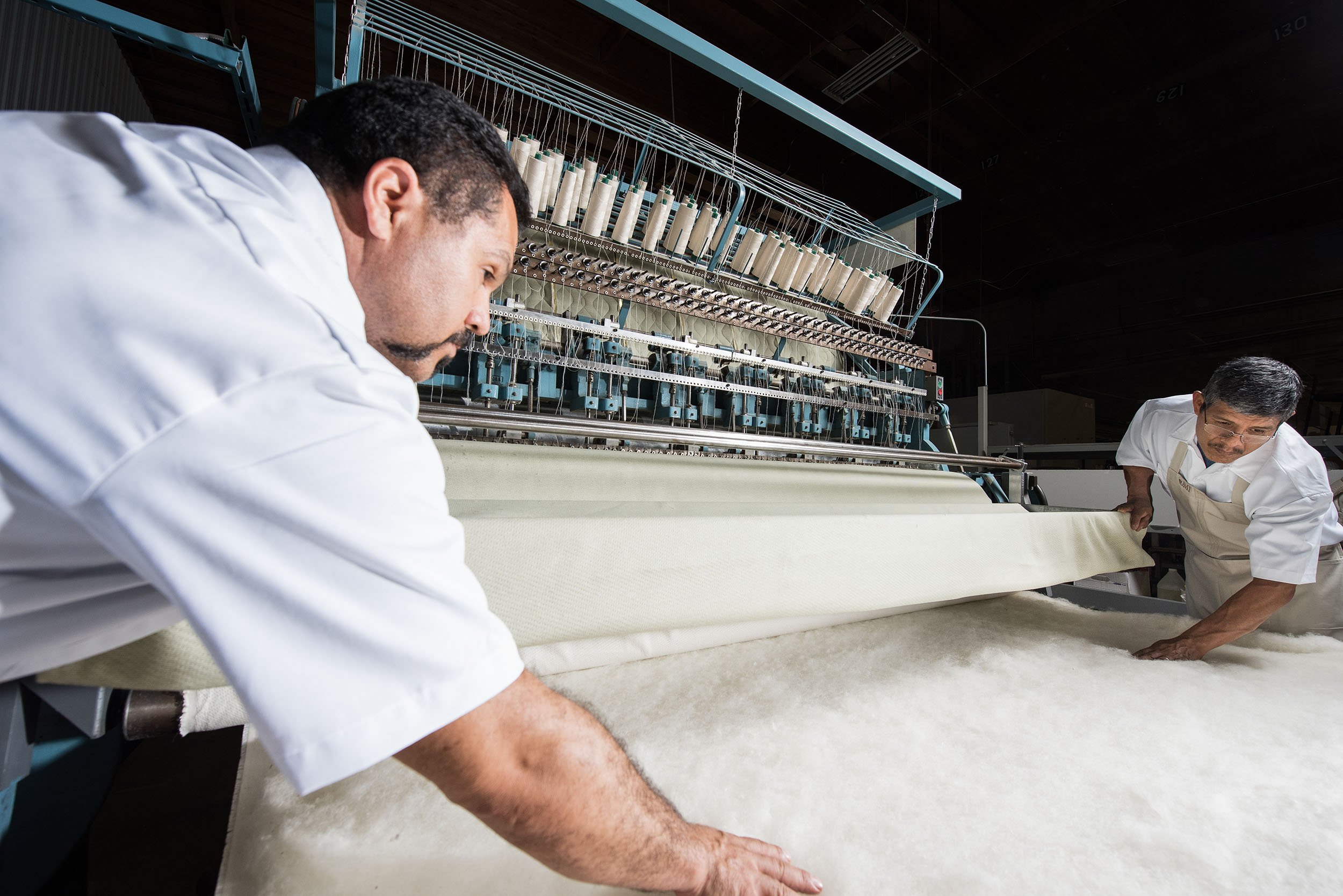 Mattress manufacturing facility with industrial equipment, Sacramento, Woodland, Sacramento Valley, Northern California 
