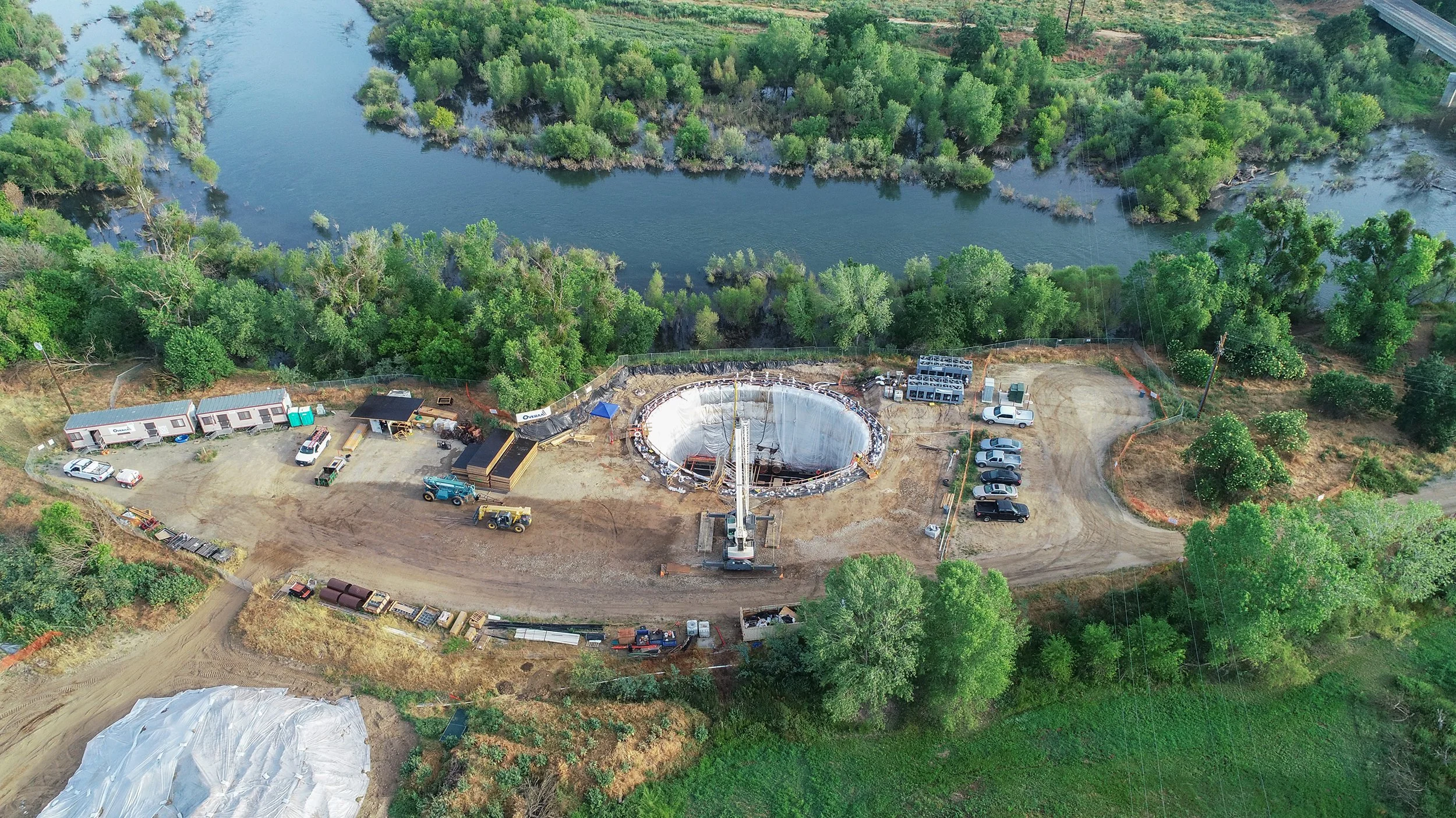 Drone image of Ice Wall construction site, Stockton, Modesto, Fresno, Central Valley, California