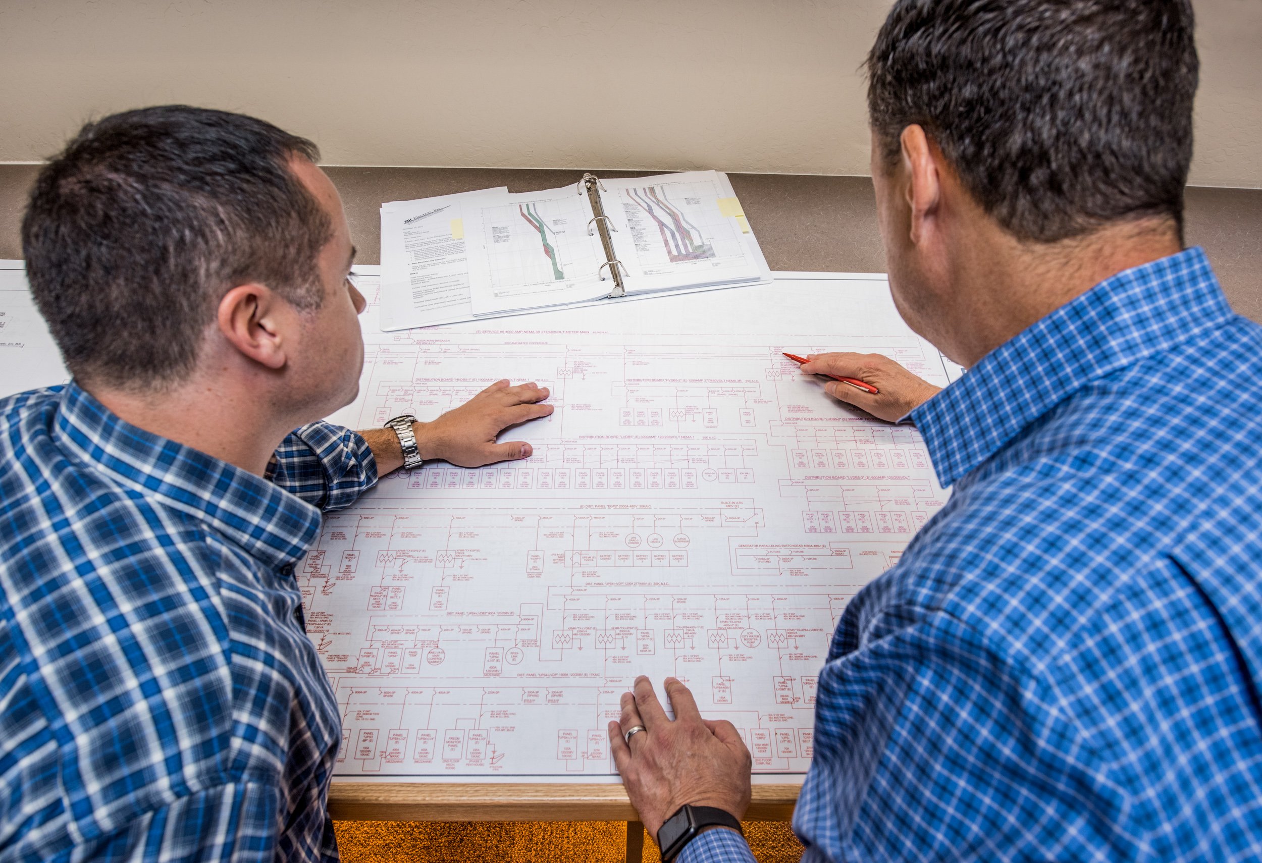 Commercial electrical contractor corporate office with blue prints, San Francisco, San Jose, Oakland, SF Bay Area, Northern California