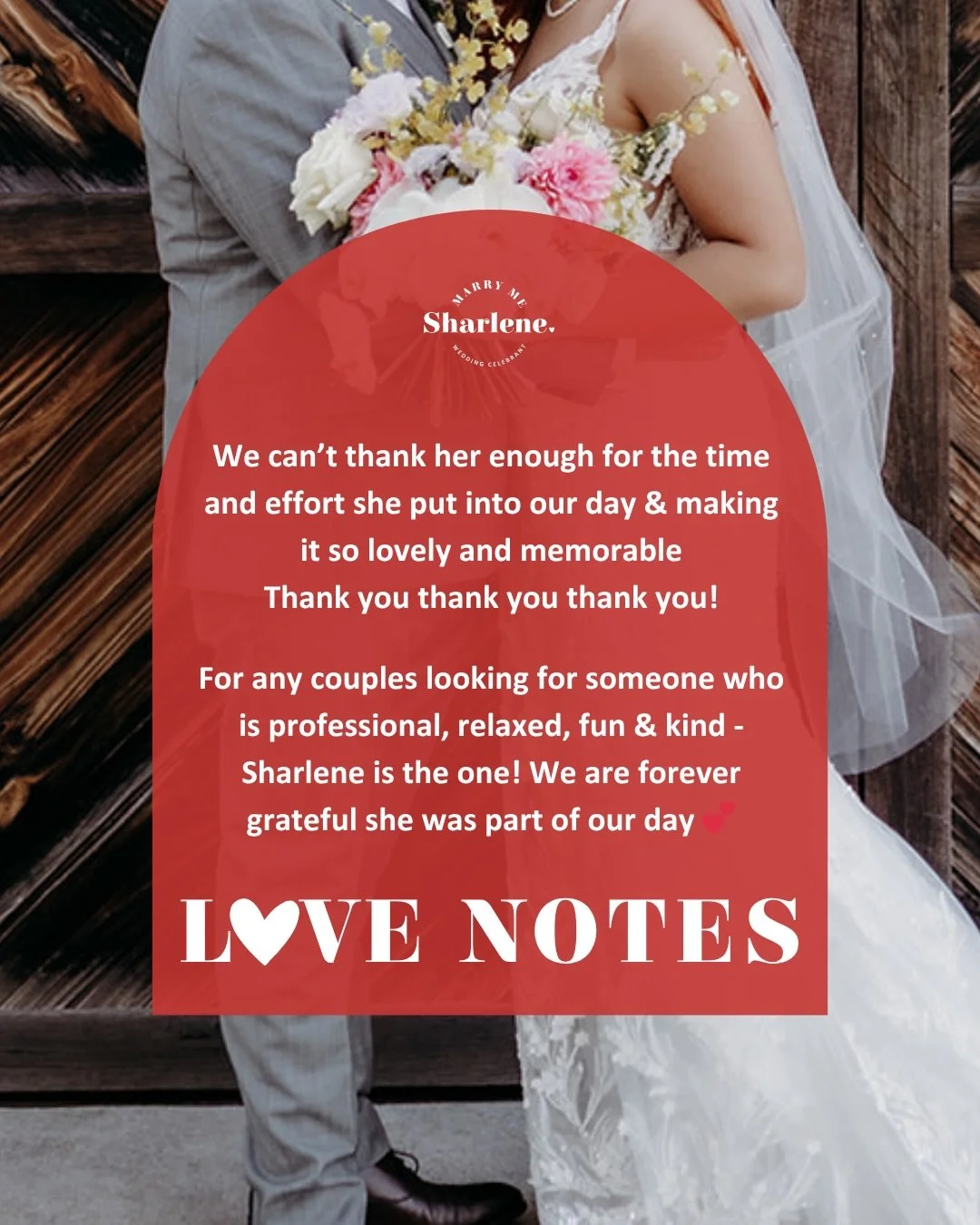 Love notes ❤️

Where do I even begin!
We booked Sharlene back in 2023 I think when she had just started out and newly engaged
As soon as we spoke to her at one of the wedding expos we knew she had to be our celebrant! From her bubbly personality to h