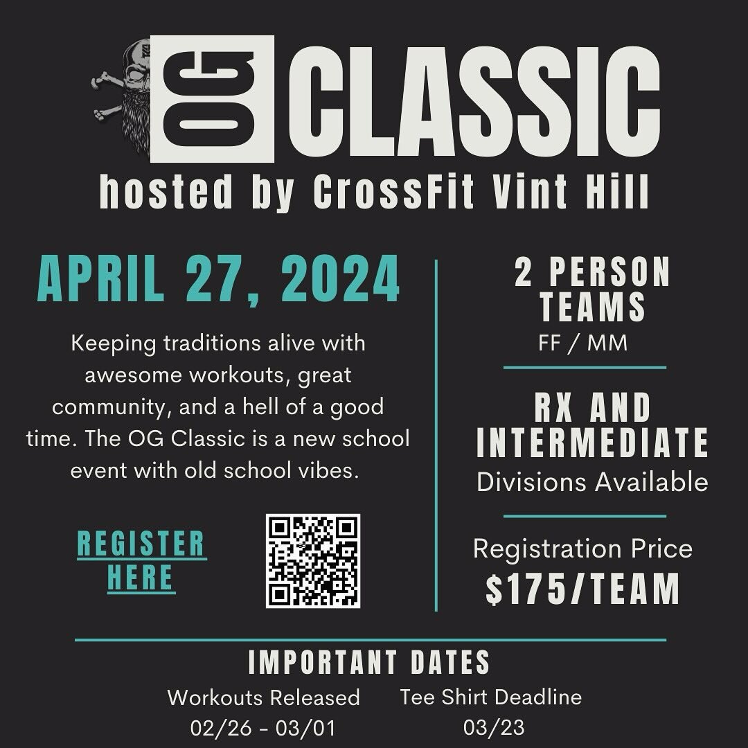 Registration is live! Grab your partner and claim your spot! @therobjenkins @michele_alies @c.alana.j #OGclassic #cfvh #comp #crossfitcompetition #fitness #northernva #vinthill #crossfit