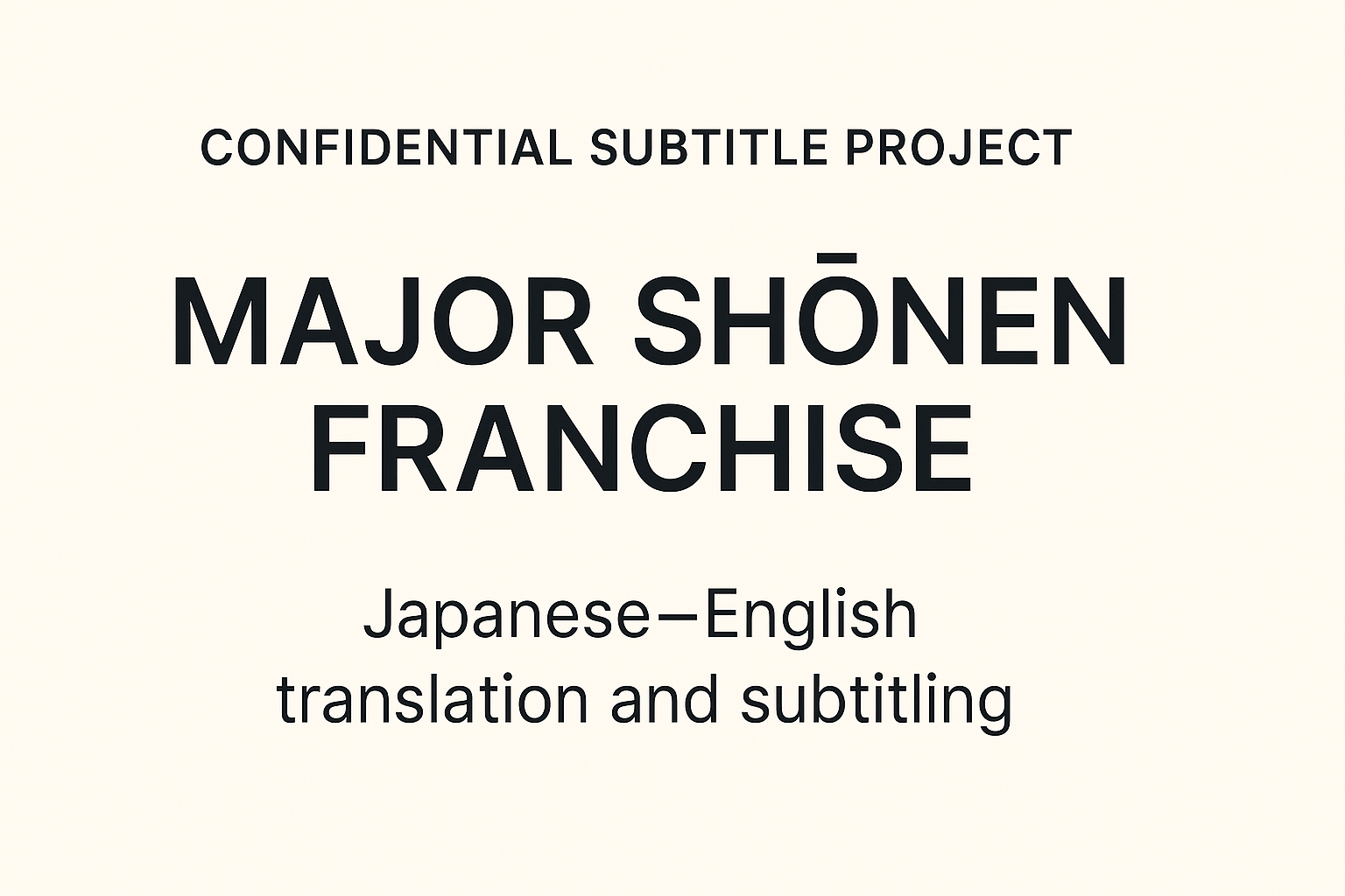BORUTO: Naruto Next Generations (Season 16 – Episodes 221–232)
Japanese → English Subtitle Translation
Role: Subtitle Translator (credit: Nicolai Wacht)

🔒 This project is currently under NDA and pending official release.
A public link and video sam