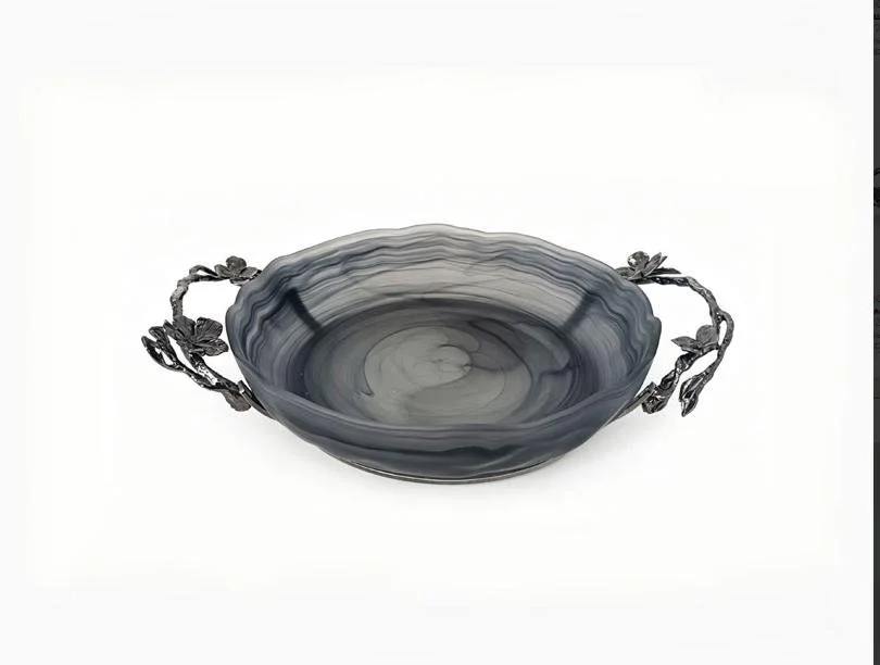 SMALL FLOWER TALL ROUND PLATE BLACK NICKEL