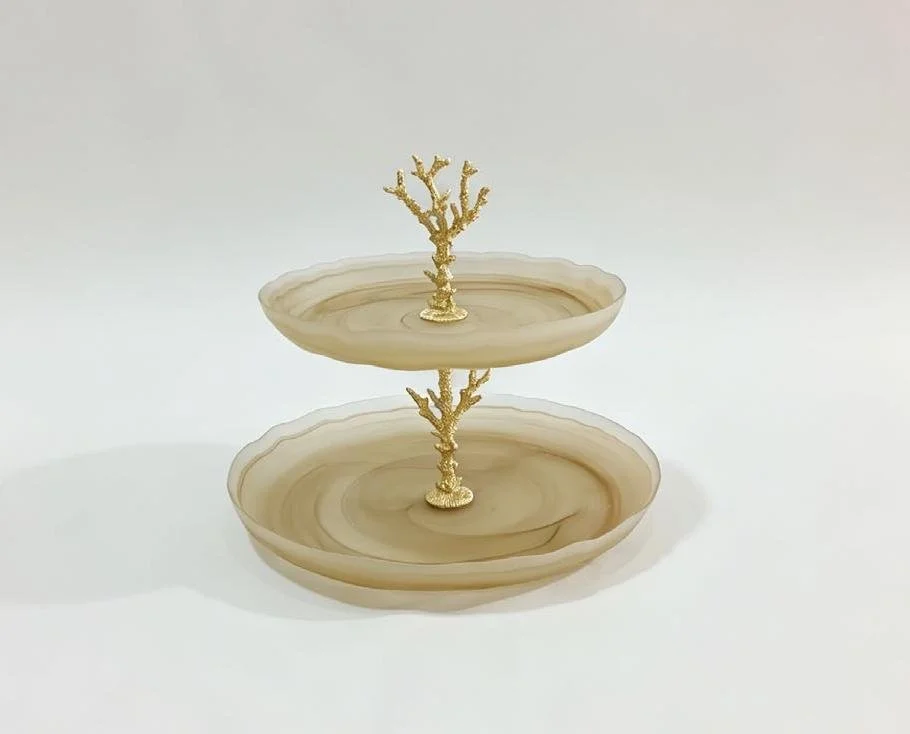 CORAL 2 LAYER CAKE PLATE GOLD