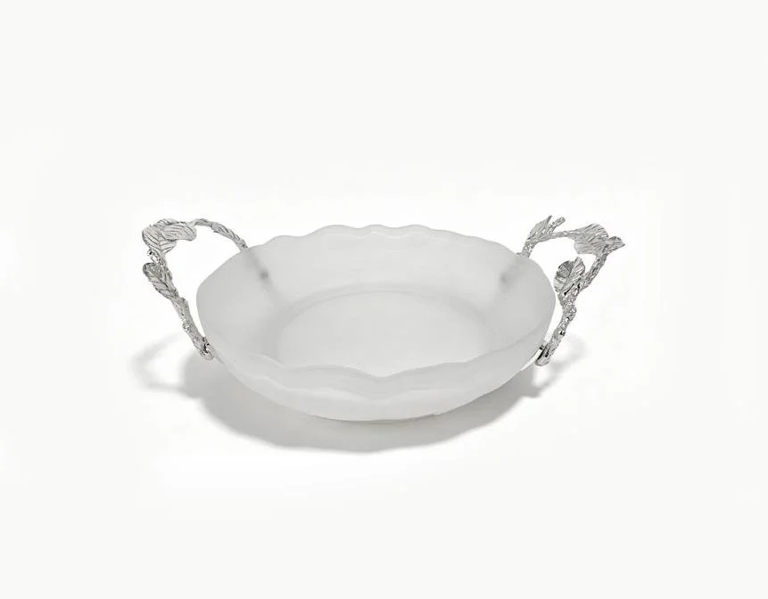 LEAF TALL ROUND TRAY SILVER