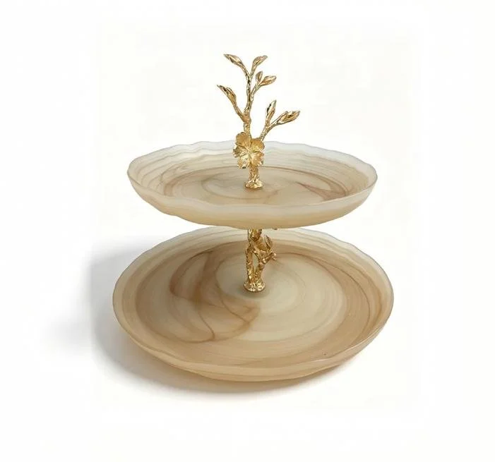 SMALL FLOWER 2 LAYER CAKE PLATE  GOLD
