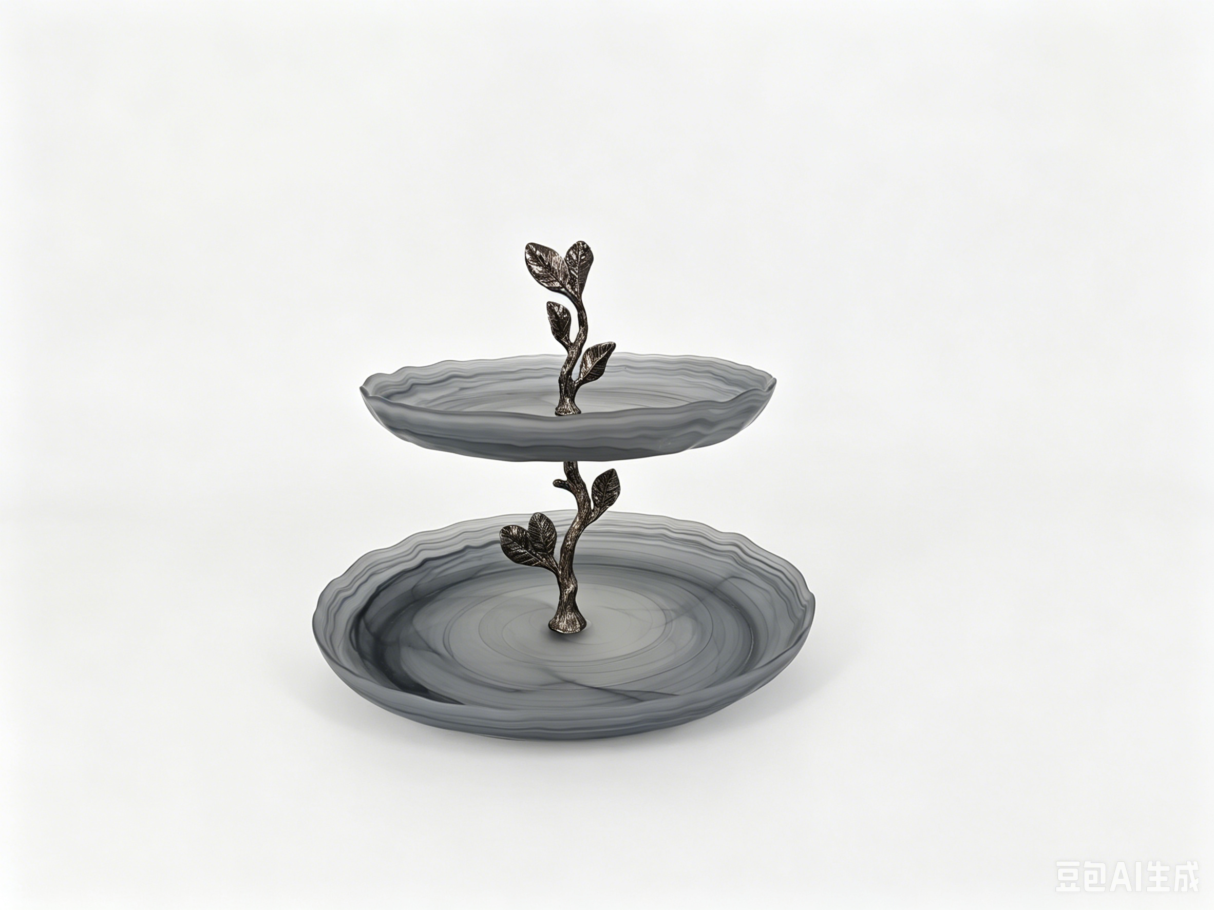 LEAF 2 LAYER CAKE PLATE BLACK NICKEL