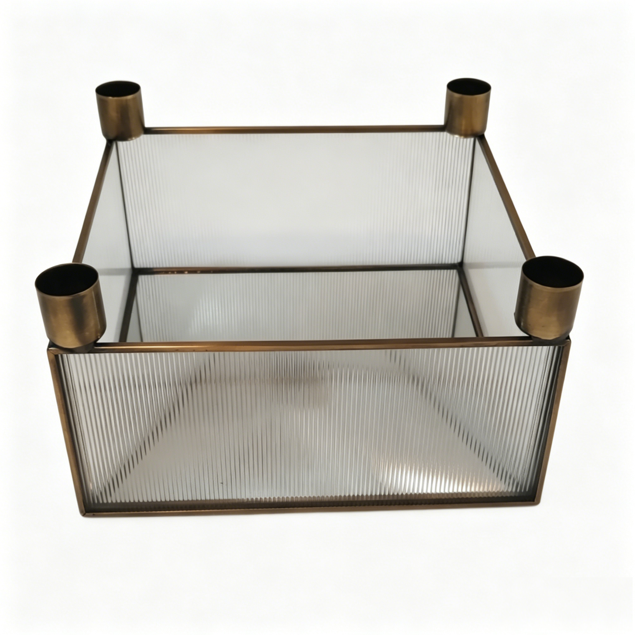 Copper-edged series  4-head candle holder with vertical patterned glass