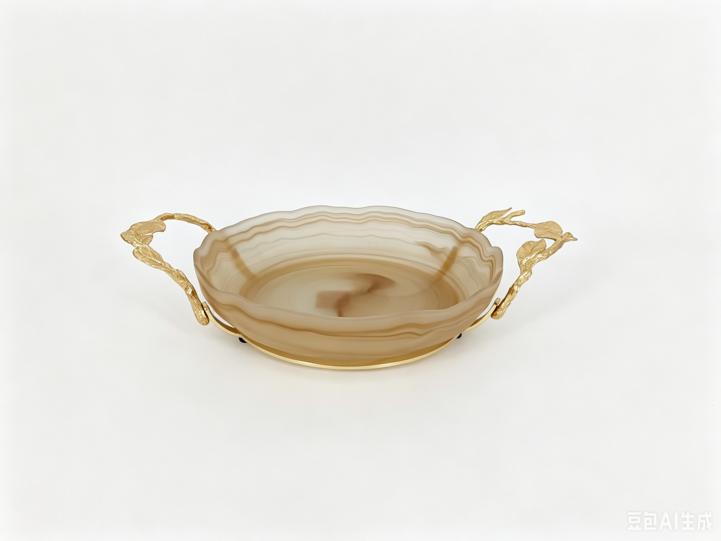LEAF TALL ROUND TRAY GOLD