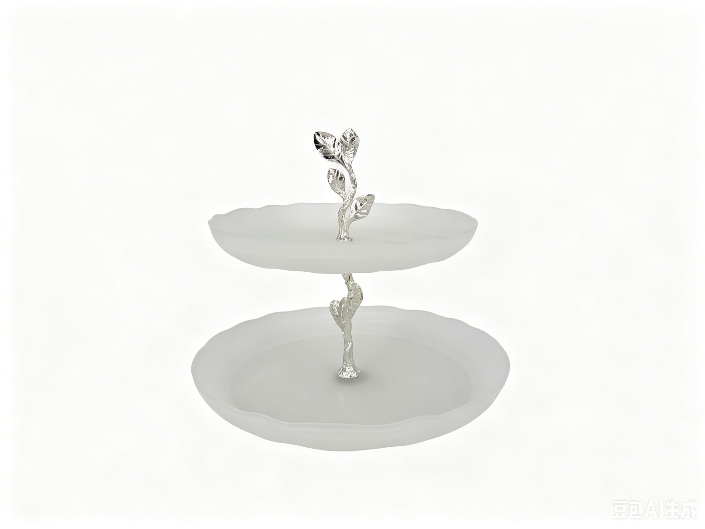 LEAF 2 LAYER CAKE PLATE SILVER