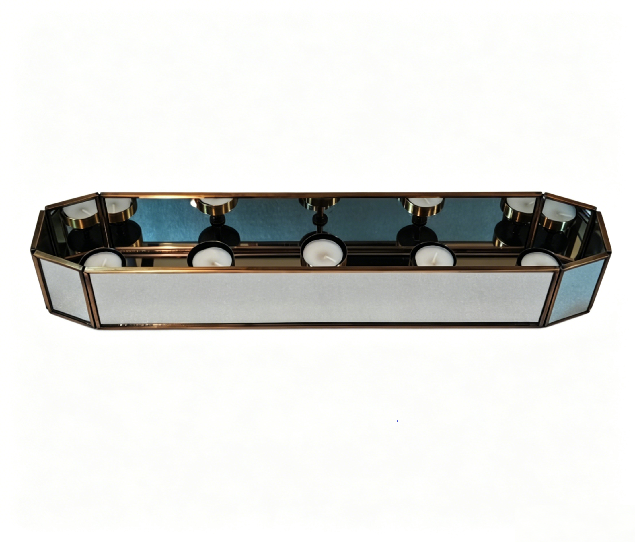 Copper-edged series 5-heads candle holder with vertical patterned glass