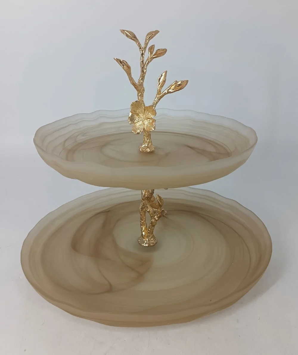 SMALL FLOWER 2 LAYER CAKE PLATE  GOLD