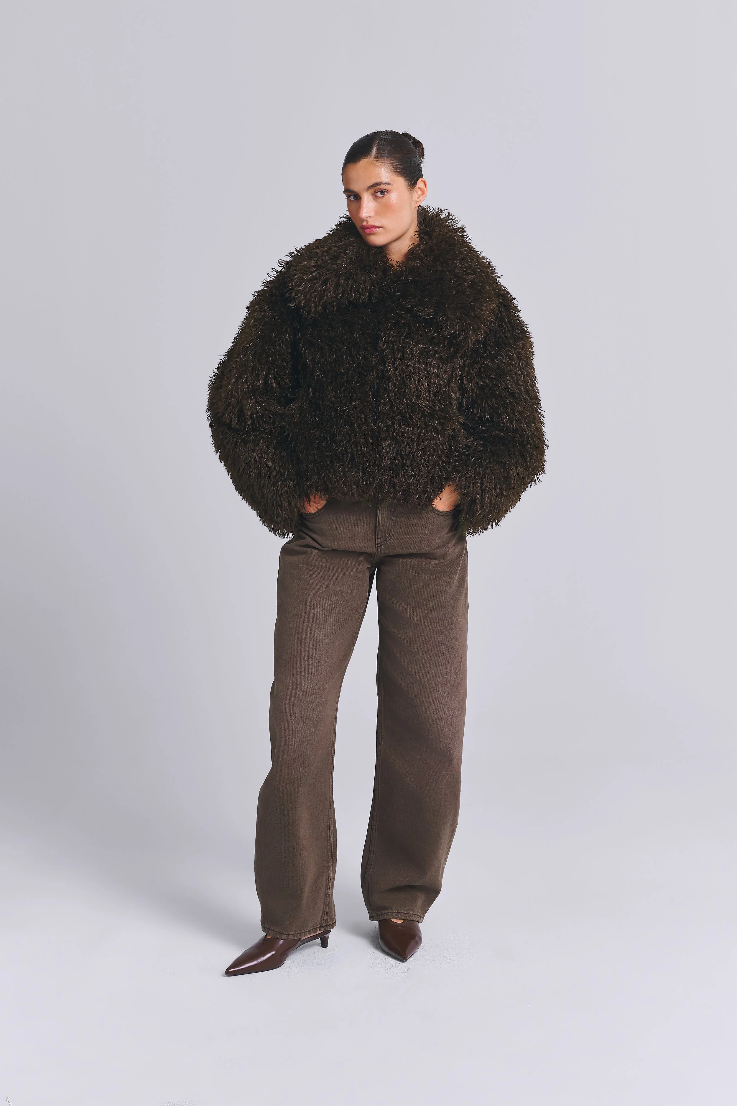 FURRY FAUX FUR JACKET /