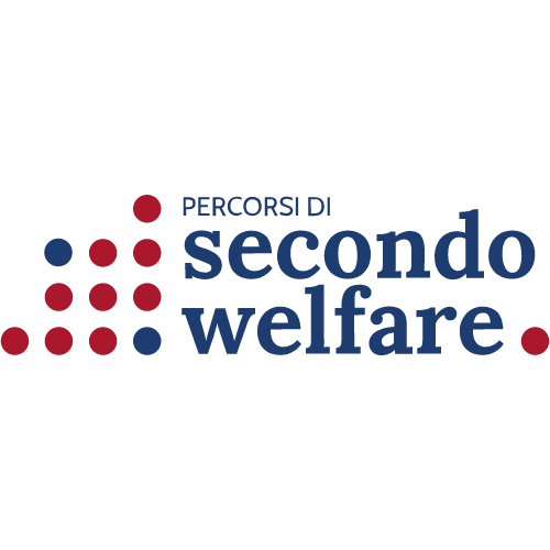 Logo di "Percorsi di Secondo Welfare" con cerchi rossi e blu disposti a formare una freccia.