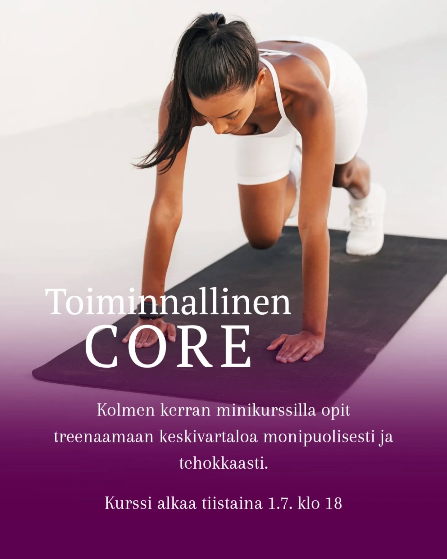 🌼 Minikurssi hein&auml;kuussa B&ouml;&ouml;nassa! 🌼

Kyll&auml;stytt&auml;&auml;k&ouml; vatsarutistukset ja lankutus? Haluaisitko uusia ideoita keskivartalon treenaamiseen, ja oppia vahvistamaan keskivartaloasi monipuolisesti ja tehokkaasti?

Kolme