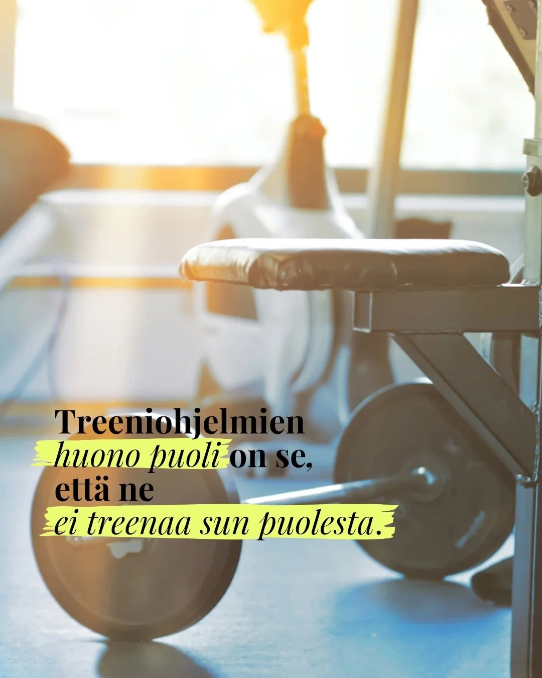 Tied&auml;tk&ouml; sen fiiliksen kun olet ostanut treeniohjelman, massavalmennuksen tai l&ouml;yt&auml;nyt ilmaisen saliohjelman netist&auml;? 

Ja se vaikuttaa ihan super hyv&auml;lt&auml;, ja tied&auml;t ett&auml; sill&auml; saisi tuloksia, mutta..