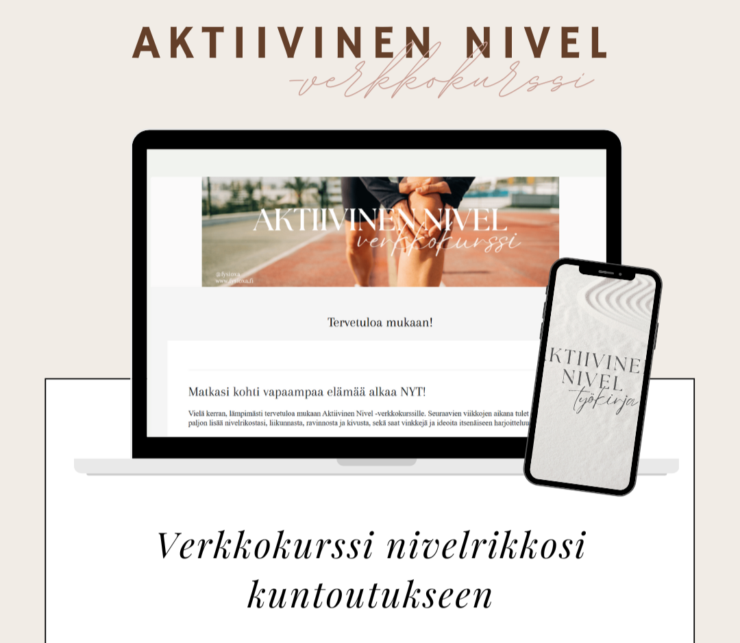 Apua nivelrikkoon. Nivelrikko verkkokurssi. Nivelrikon kuntoutus verkkokurssilla. Apua nivelrikko kipuun