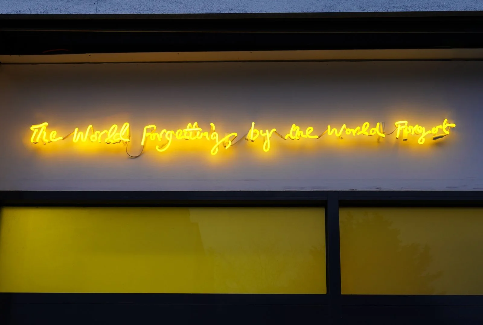 The World Forgetting, by the World Forgot, 2024, glass neon, 15 × 180 × 2 cm