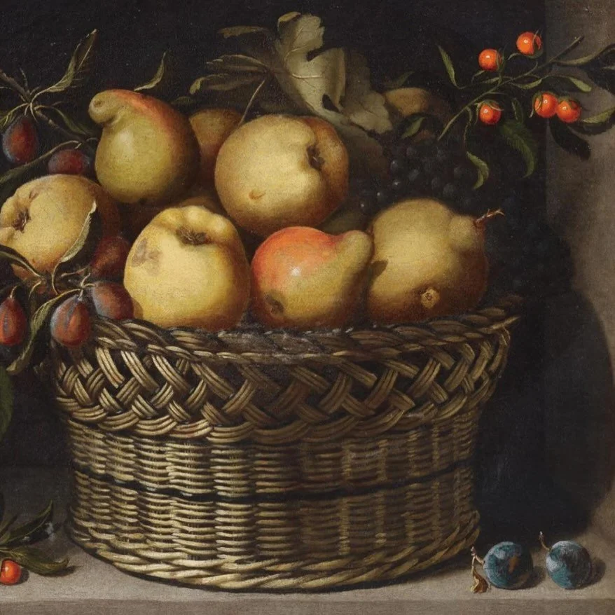 Juan van der Hamen Y Le&oacute;n, Apples, quinces, plums and cherries in a basket (Spanish, early 17th century) 🍏🍎🍒🧺

#foodhistory #arthistory #stilllife #foodart #artfood #historyeats #historyoffood #foodlover #quinces