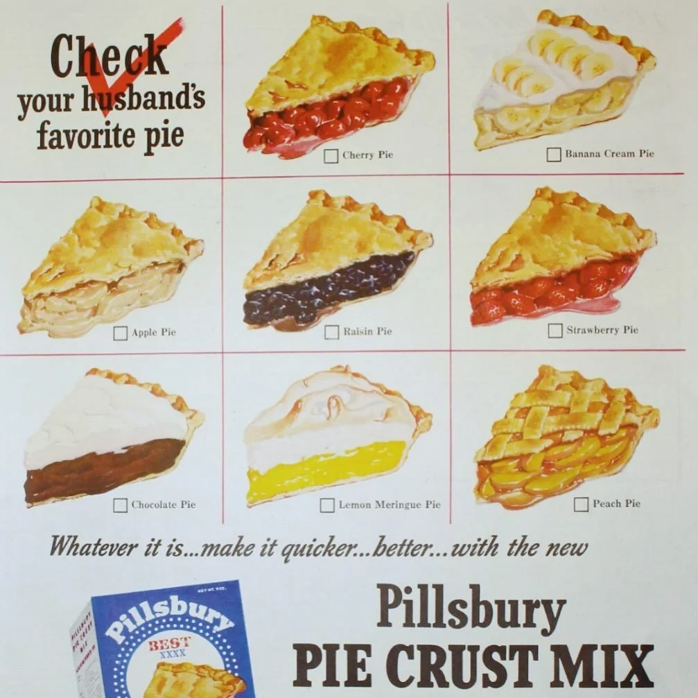 &ldquo;Check your husband&rsquo;s favorite pie&rdquo; 😬 A Pillsbury Pie Crust Mix ad from 1948! 🥧

#foodhistory #historyeats #artfood #vintagead #vintagefood #vintagekitchen #kitchenalia