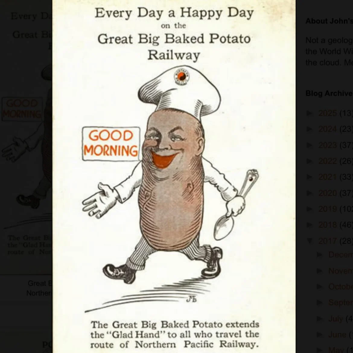 At the turn of the 20th century, American railway companies - otherwise similar in style - distinguished themselves through their cuisine. The Northern Pacific Railroad started promoting large baked potatoes at a time when smaller potatoes were seen 