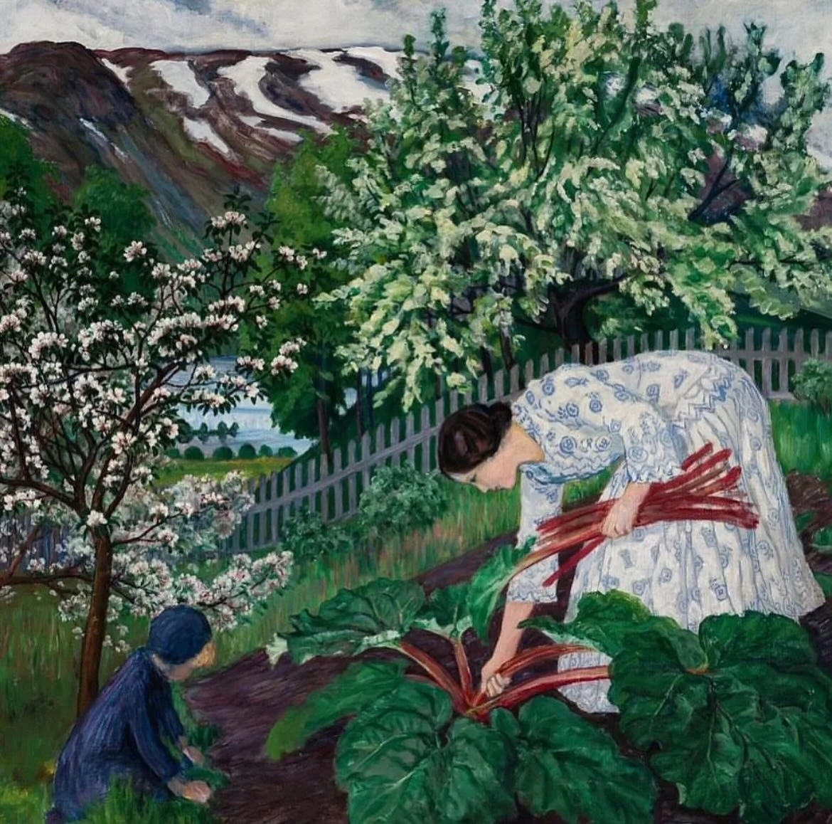 I&rsquo;ve been seeing lots of forced rhubarb in the shops at the moment - time for a crumble with custard! This is Nikolai Astrup&rsquo;s Rhubarb (Norwegian, 1911-21) 🌱
What&rsquo;s your favourite rhubarb recipe?🤤 

#historyeats #foodhistory #hist