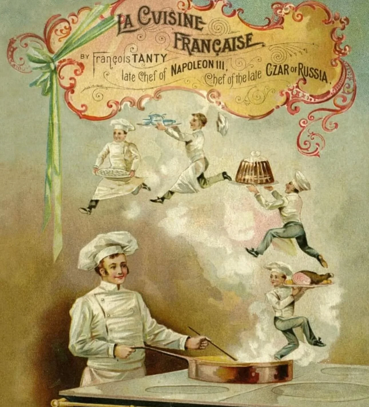Little dancing chefs from La Cuisine Francaise by Francois Tanty (published Chicago, 1893) 🧑&zwj;🍳🧑&zwj;🍳
Tanty was chef to Emperor Napoleon III of France and the Imperial Family of Russia, before he settled in America and shared his French recip