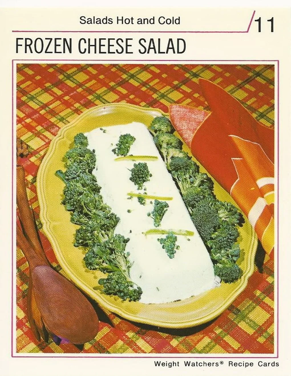 A frozen cheese salad (garnished with raw broccoli and a couple of green pepper strips) from the 1964 Weight Watchers recipe book&hellip; Who wants warm cheese anyway tbf! 🤣🫣🧀

#foodhistory #funnyhistory #funnyfood #weightwatchers #historymeme