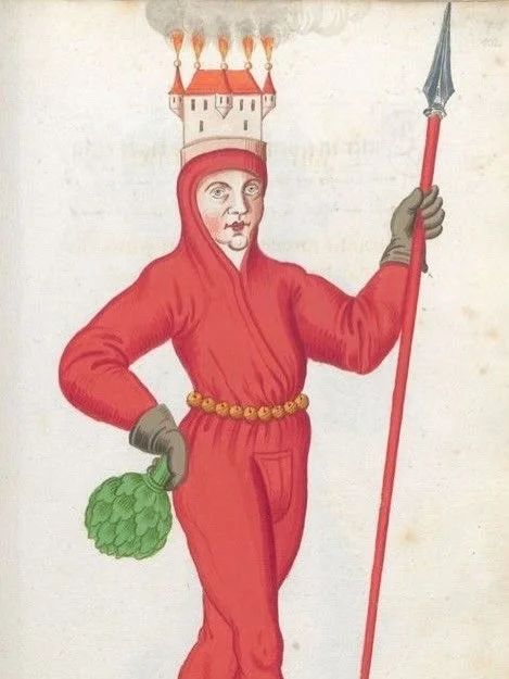 Flaming artichokes! Nuremberg&rsquo;s annual Schembart Carnival (literally &ldquo;bearded-mask&rdquo; carnival) began in 1449 and was cancelled in 1539 after a preacher objected to his effigy being paraded on a float playing backgammon with devils&he