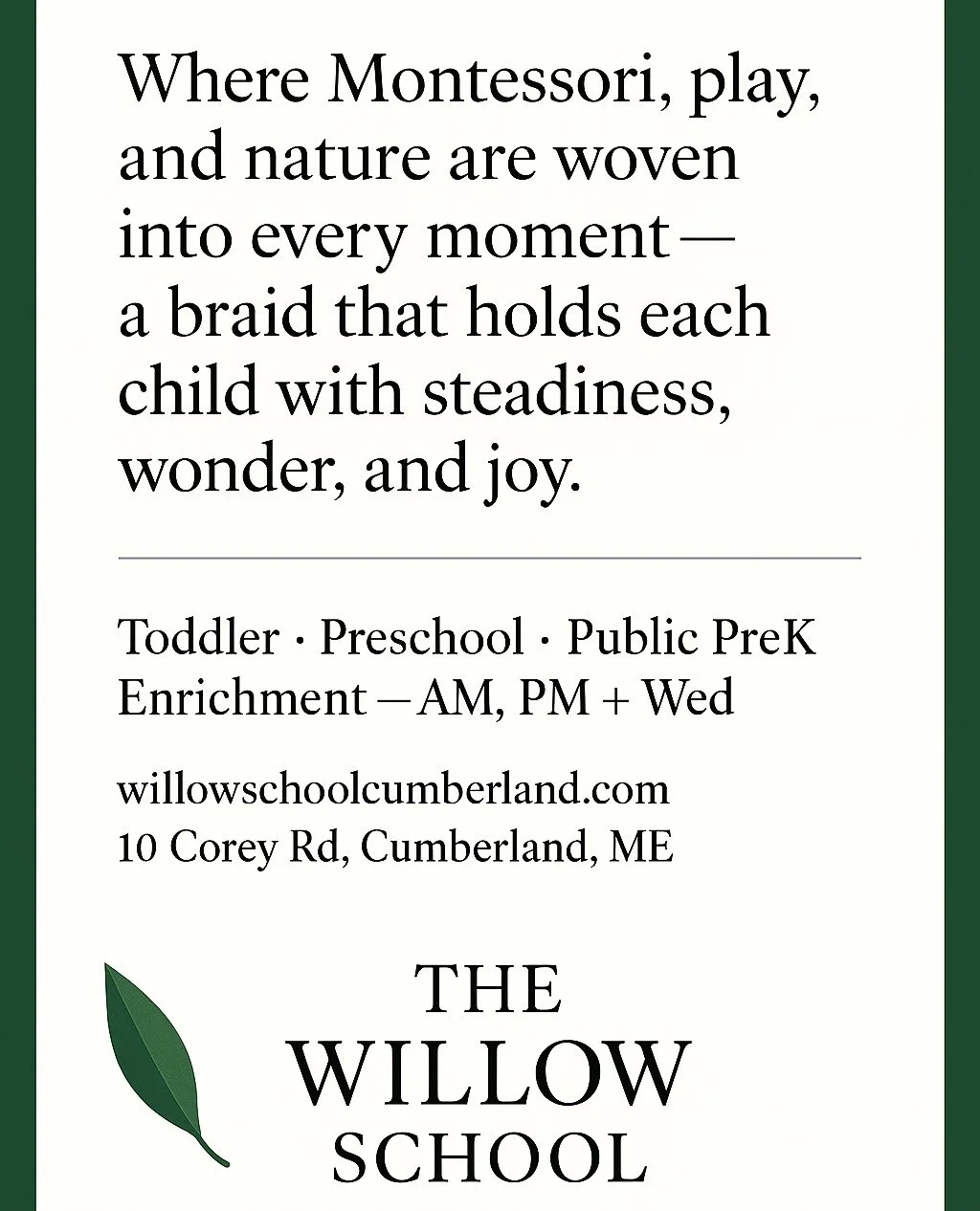 ⁠
Arrange a visit to explore our philosophy and gain deeper insights into our program.⁠
⁠
⁠
#portlandmaine #maine⁠
#toddler #parenting #creativekids #toddlerlife #childcareprovider #playmatters #montessori #childdevelopment