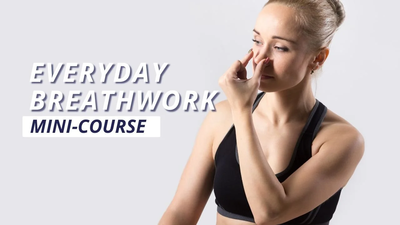 A woman holding on part of her nose closed