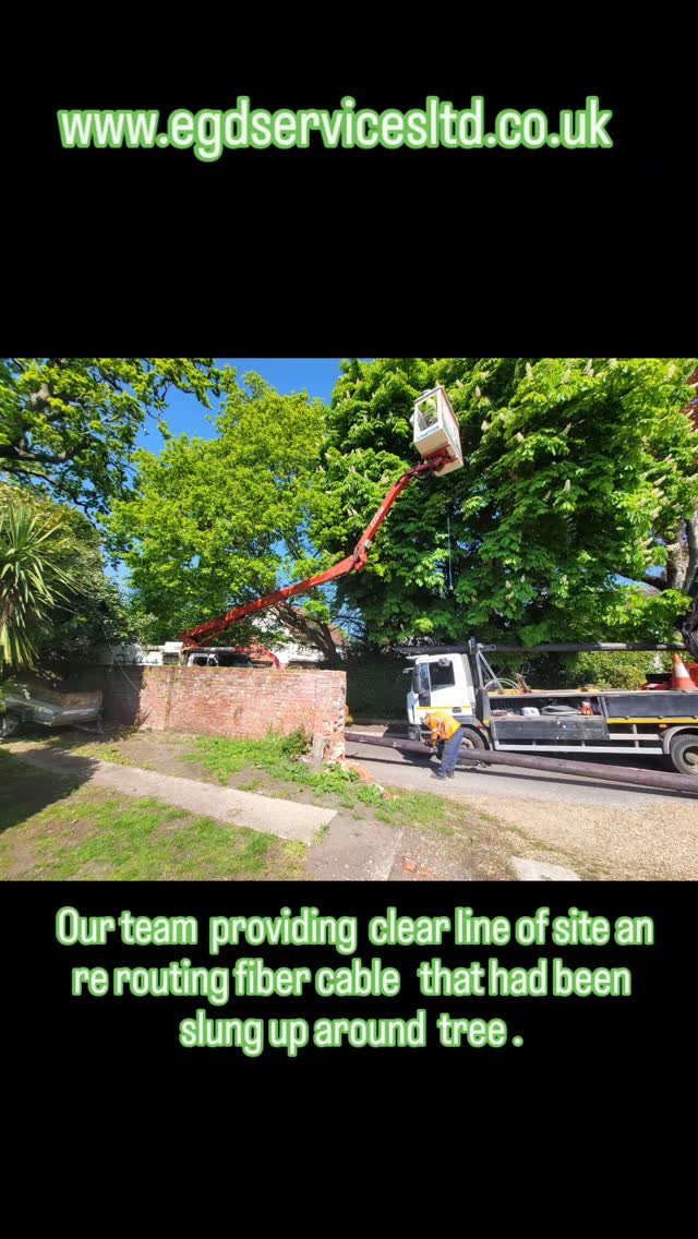 Our team re routing and clearing line of site of existing fiber cable that had been installed majorly deflected around the trees canopy during pole replacement works
Egd services ltd
01794 367778
07917 191 891
Office@egdservices.co.uk
www.