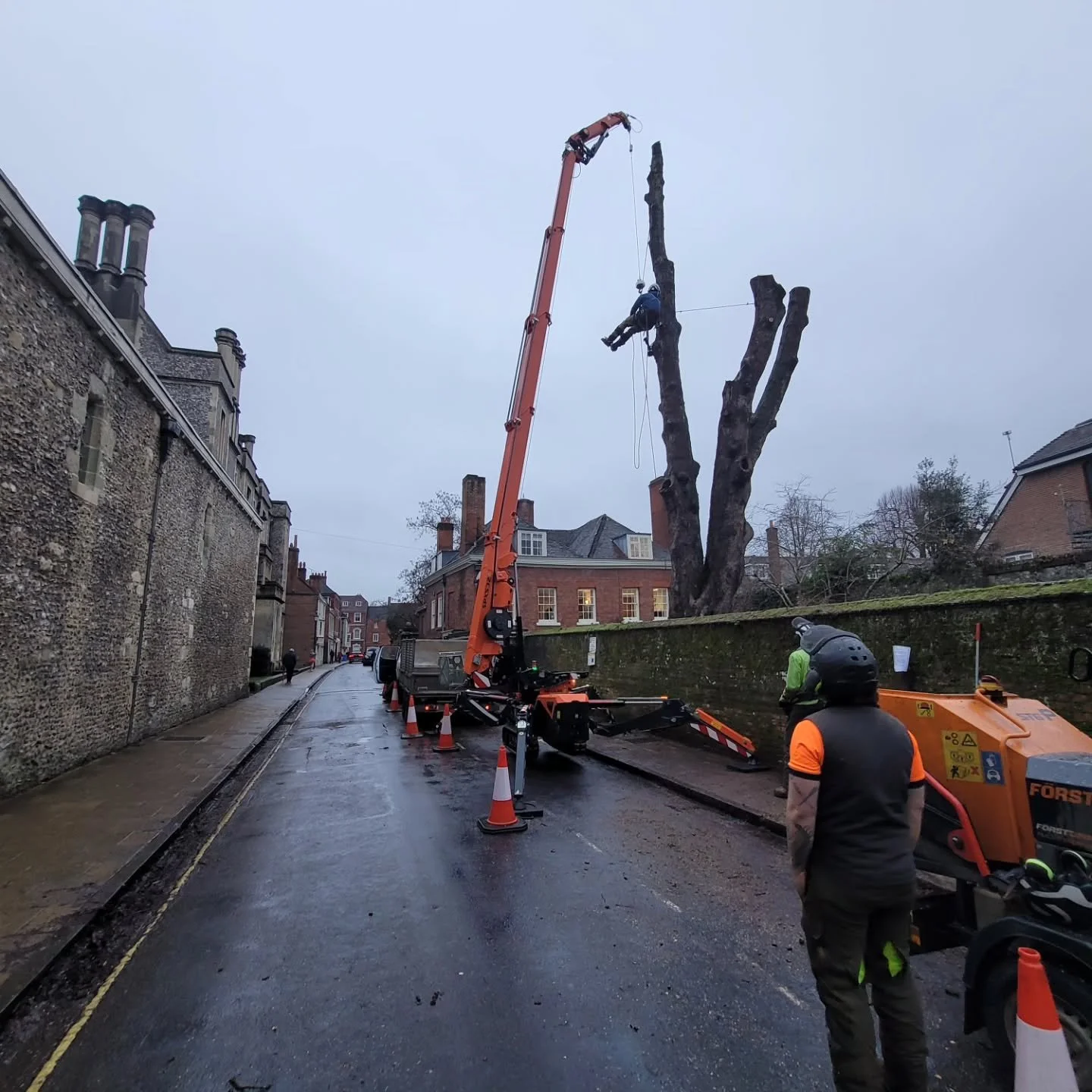 Operating the jekko for @affordable_access_hire_ltd  in Winchester today for @hampshireheartwood  on this  horse chestnut removal,  with  historic  limb loss and cavity forming its loss is unfortunate but warranted. 

A smooth, steady operation with 