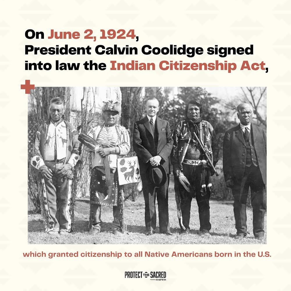 Today, June 2, 2024, we stand in solidarity with Indian Country to commemorate the centennial of Native Americans gaining citizenship in their ancestral homelands through the Indian Citizenship Act of 1924. We honor Indigenous ancestors and elders wh