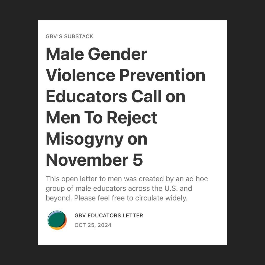 I hope you&rsquo;ll read this powerful open letter signed by dozens of men, who individually and collectively have spent years and decades working with men and boys on the topic of gender violence prevention. The letter outlines the ways in which re-