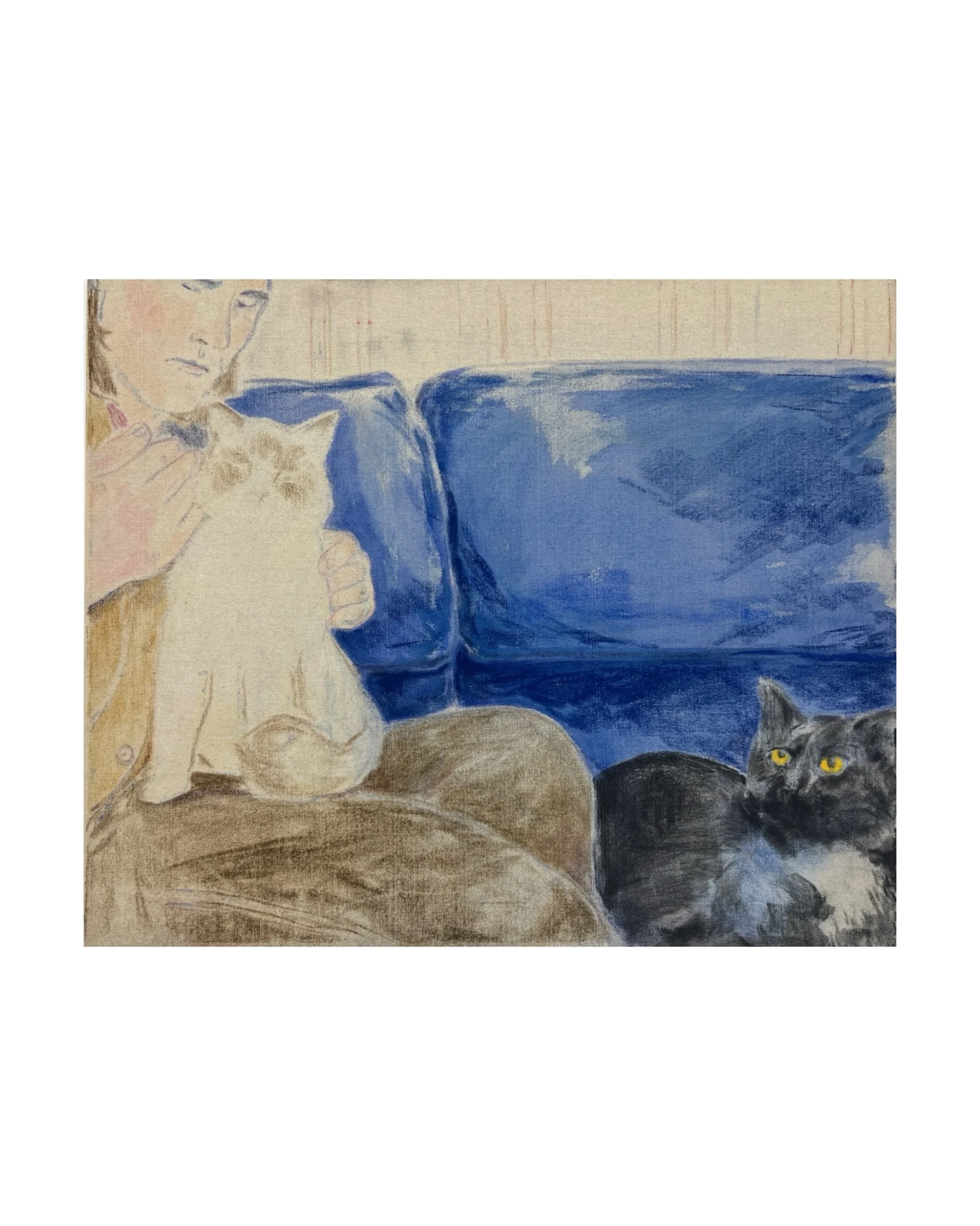 Lucifer & Salami 24x18" Gouache and Soft Pastel on Raw Canvas, 2025