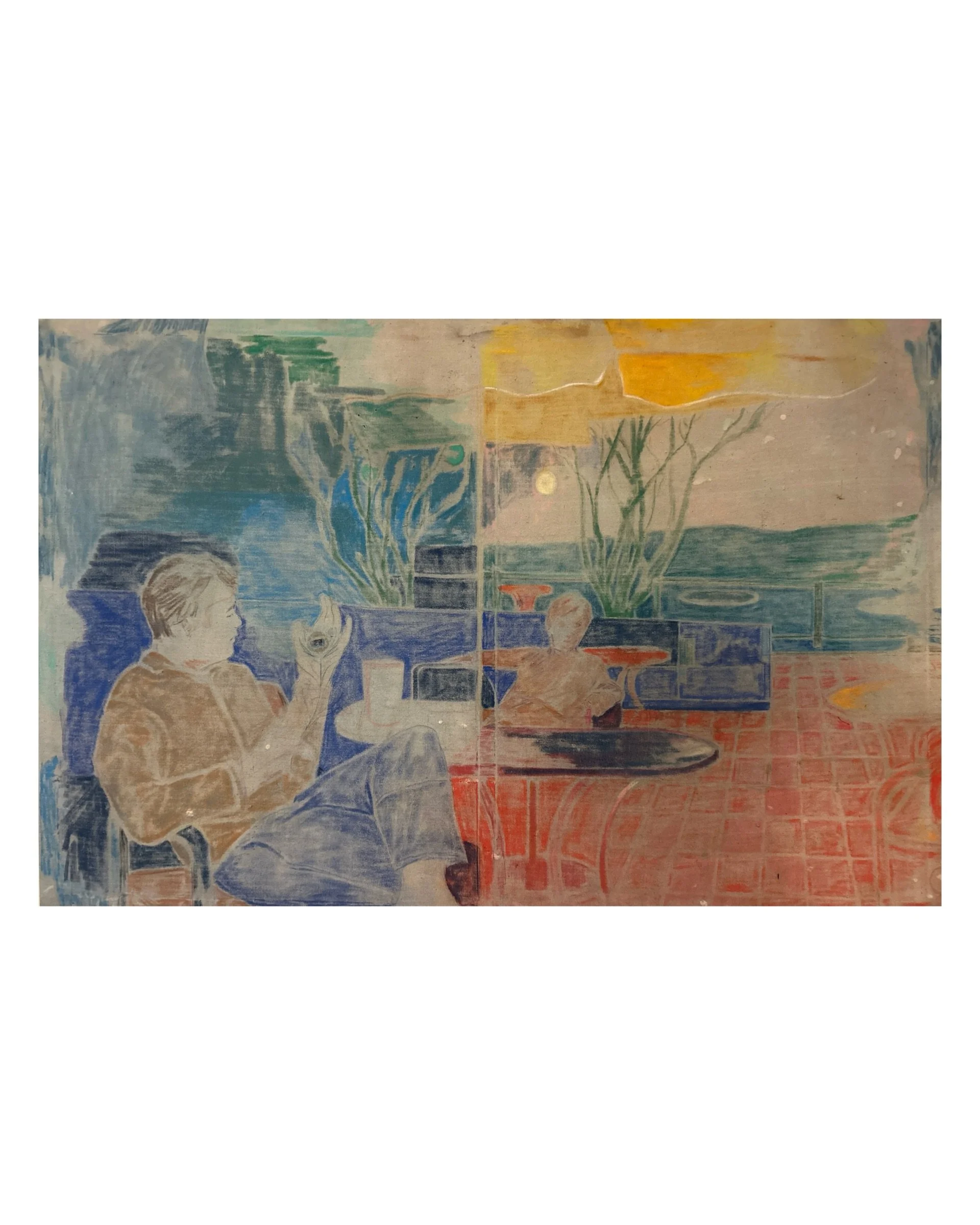 If I Tell You My Secrets Are We Still Strangers? 40x60" Gouache and Soft Pastel on Raw Canvas, 2025