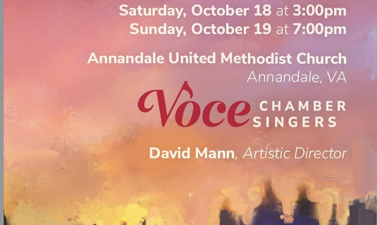 VOCE CHAMBER SINGERS: (Vienna, Virginia) Stroope premiere: IN PARADISUM for SATB and Chamber Orchestra