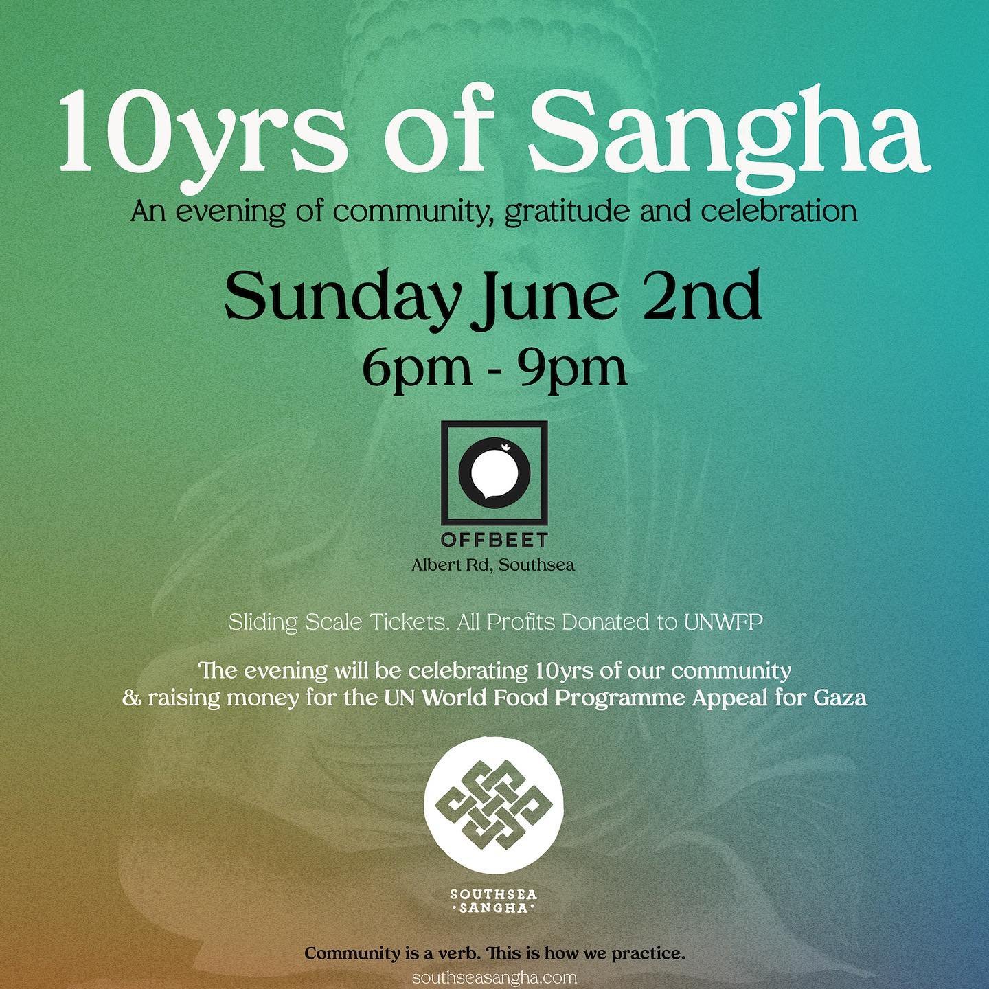 Dear Friends,
We are thrilled to announce our 10 year anniversary celebration!

Sliding scale tickets available in bio.

The event will take place on June 2nd, with our friends at @offbeet_southsea in Albert Road.

In solidarity, proceeds from the an