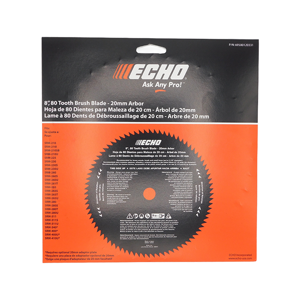 ECHO 8" 80 Tooth Brush Blade -20mm Arbor - Part# 69500120331