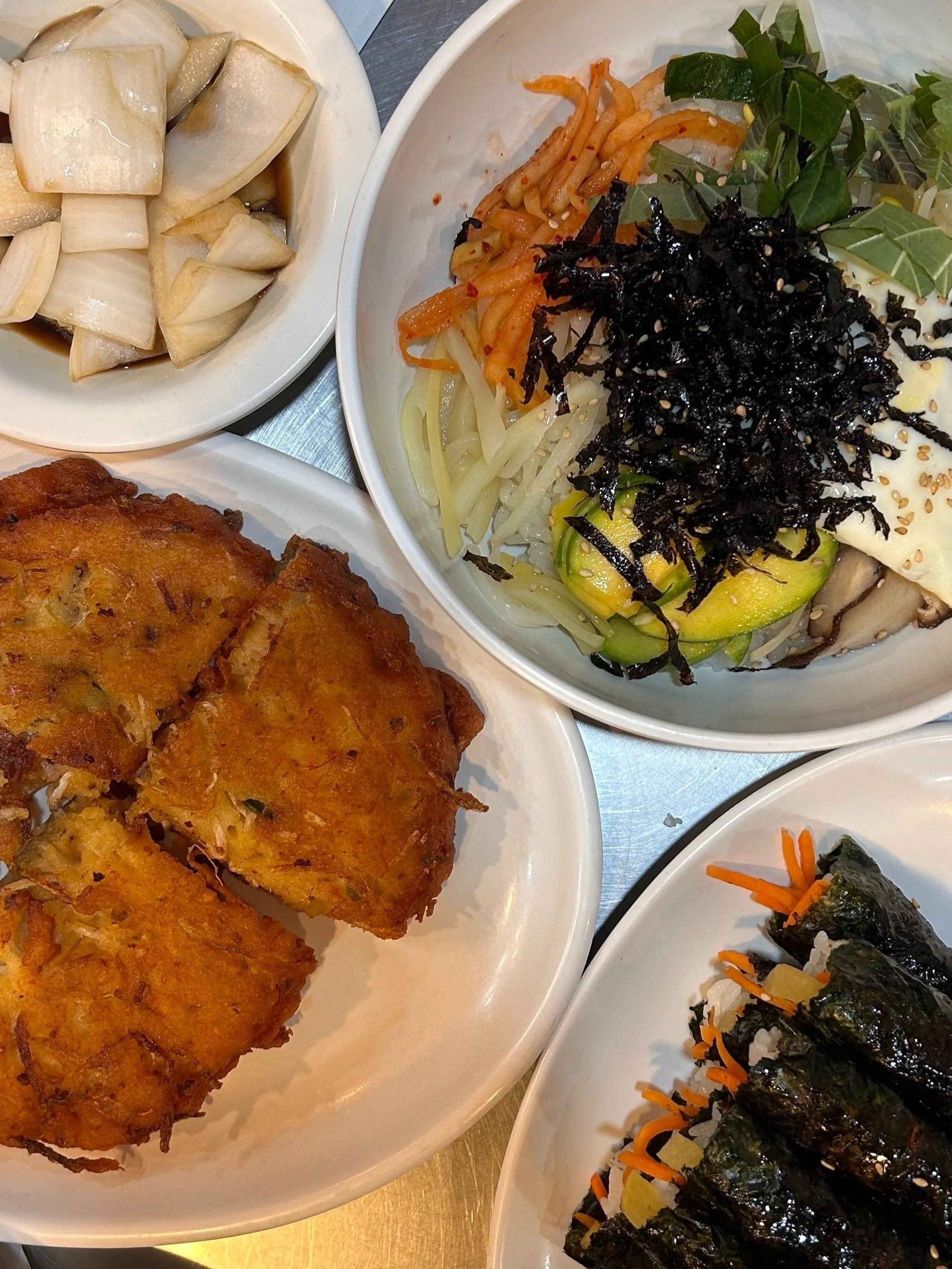 Lunch at Gwangjang Market in Seoul Kimbap Bindaetteok Bibimbap
