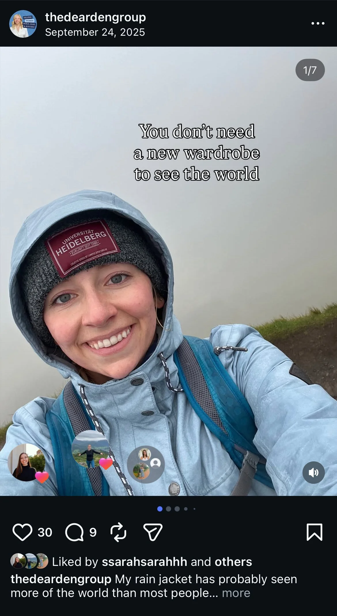 Screenshot of Instagram post sharing travel wardrobe photo