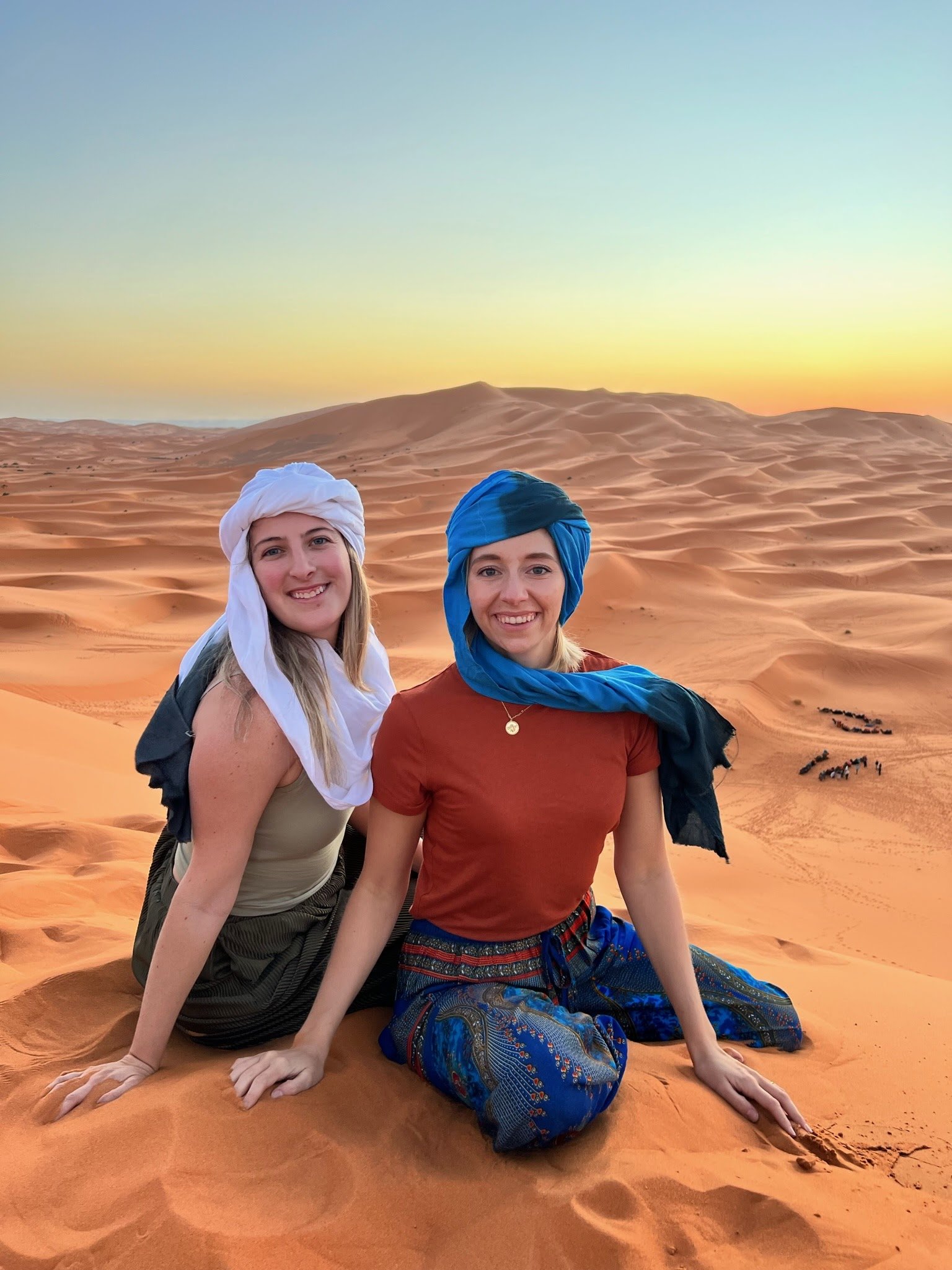 Morocco Sahara Desert sunset over the dunes