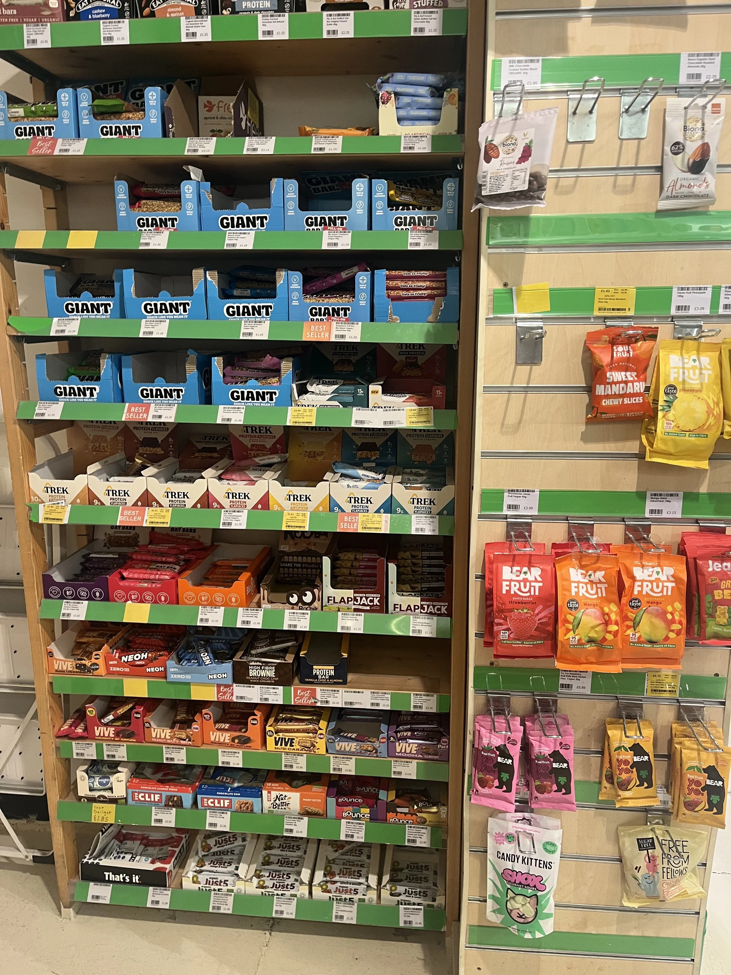 Protein bars in grocery store