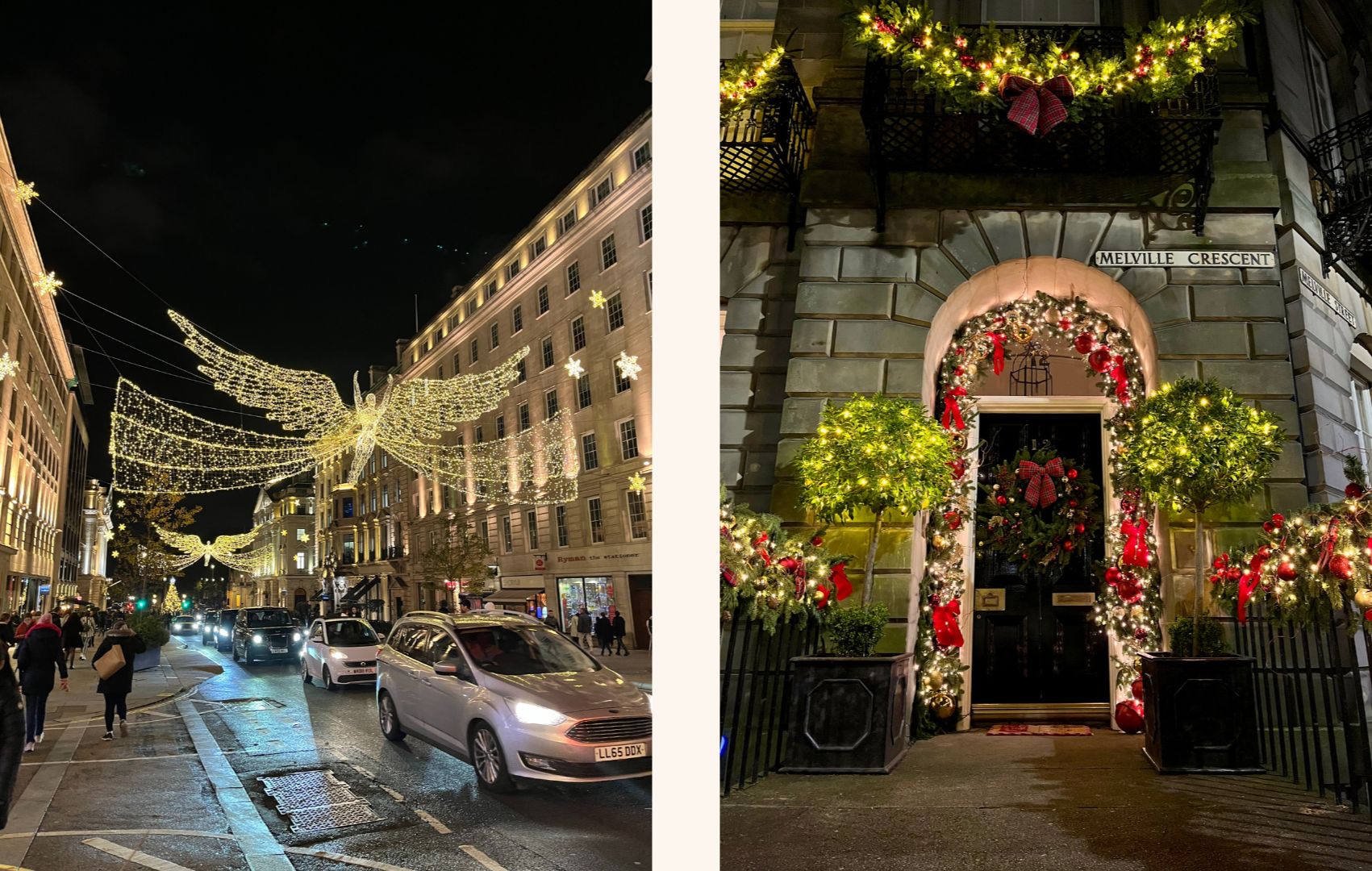 London street lights. Edinburgh lights. Christmas