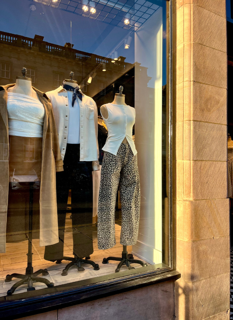 Leopard Print Pants on Mannequin in store window Revival of Leopard Print