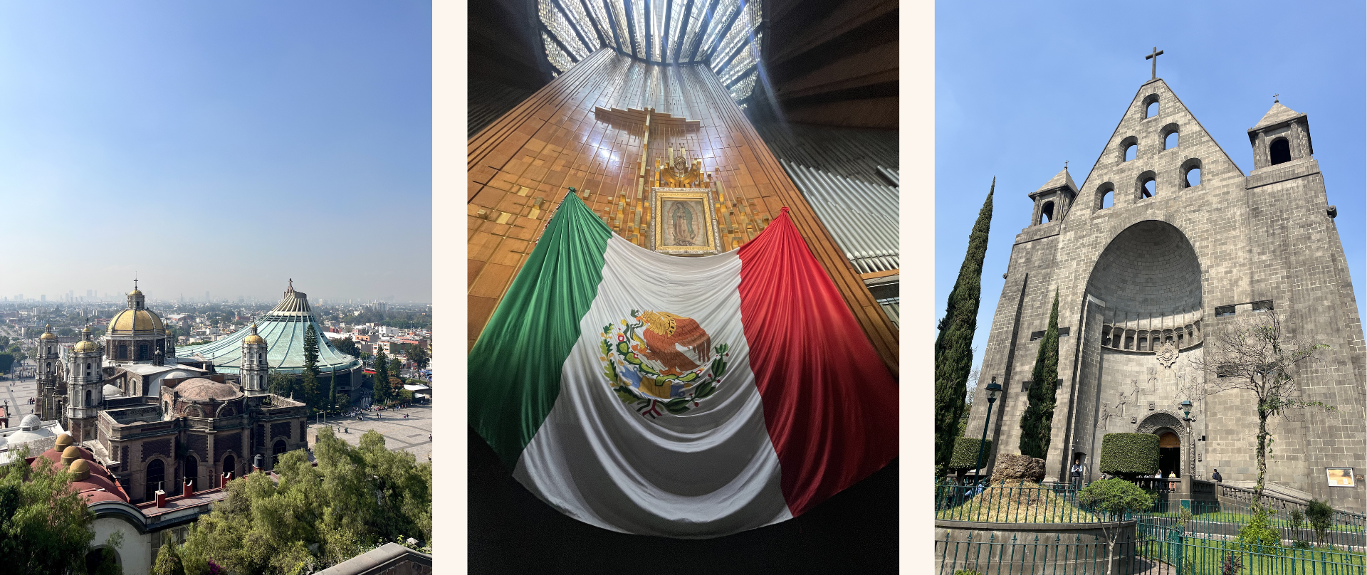 Three images of cathedrals in Mexico City