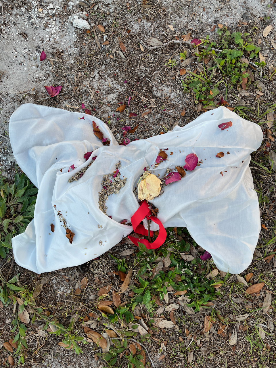 Perfect Tortie Cat
Photographed ceremony of a cat with silk, sage, lavender, ribbon, and flowers on silk
42x61 inches
2023